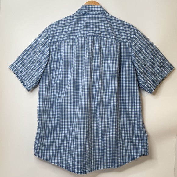 George Mens Shirt  Blue ‎ Plaid Short Sleeve Button Up Single Pocket - Picture 4 of 10